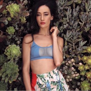 Maggie Q wearing Alina Petra sports mesh two piece